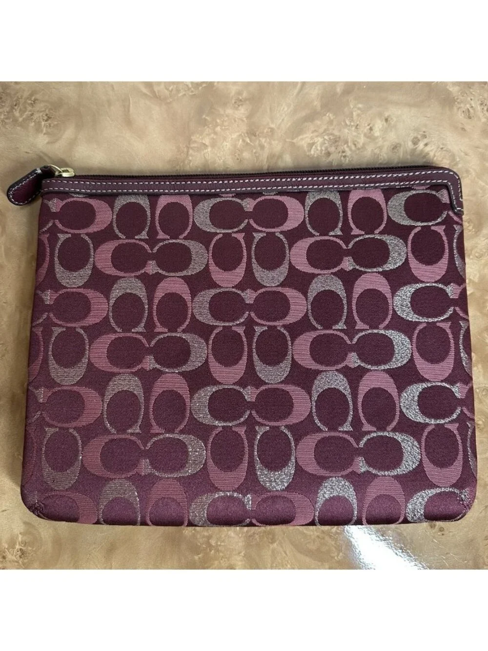 Coach Signature C Logo Padded iPad Tablet Sleeve Case Burgundy Pink Jacquard
